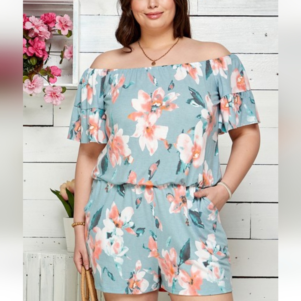 Shopin LA Plus Size Floral Print off shoulder romper NWT